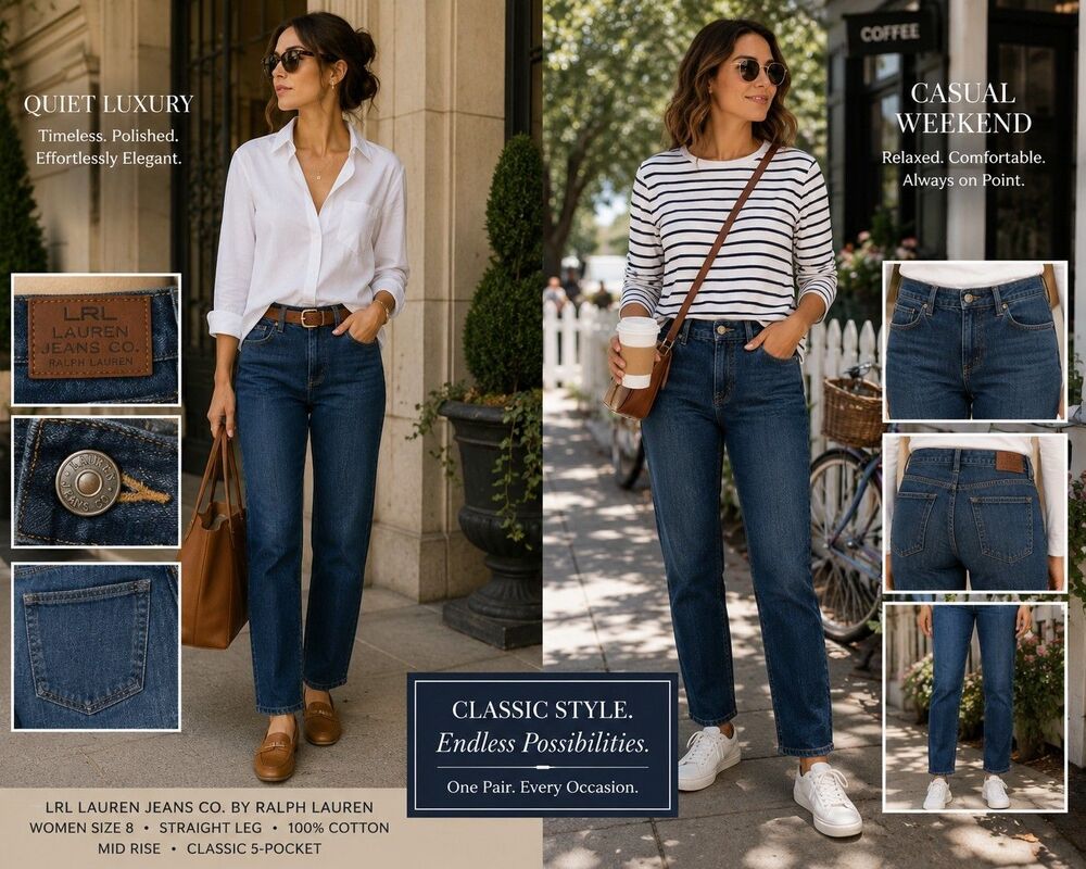 Lauren Ralph Lauren Women 8 Straight Leg Jeans Blue Mid Rise Classic Americana
